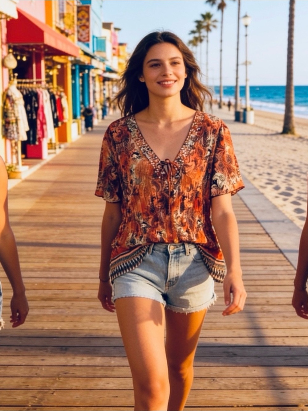Coral Paisley V-Neck Tunic with Embellished Trim / 18
